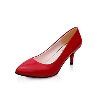 Tauntte New Slip On Pointed Toe Shallow Career Pumps Women High Thin Heel Patent Leather Wedding Shoes (Red) - intl  