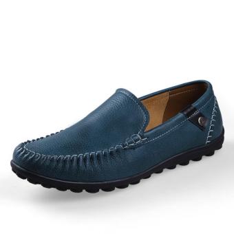 Tauntte Plus Size Fashion Genuine Leather Shoes Korean Style Men Casual Loafers Breathable Non slip Mocassin Shoes (Blue) - intl  