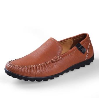 Tauntte Plus Size Fashion Genuine Leather Shoes Korean Style Men Casual Loafers Breathable Non slip Mocassin Shoes (Brown) - intl  