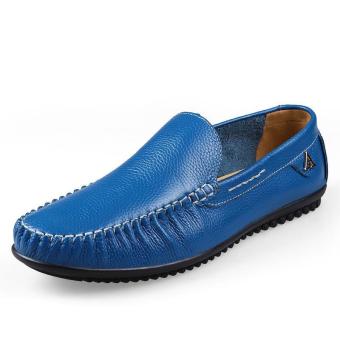 Tauntte Plus Size High Quality Genuine Leather Men Loafer Breathable Casual Anti-Odor Cow Leather Shoes (Blue) - intl  