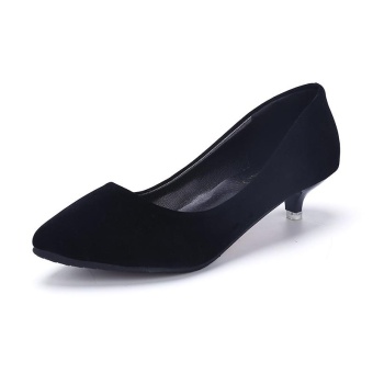 Tauntte Pointed Toe Flock Shallow Med Heels Lady Office Shoes OL Career Thin Heels Women Pumps (Black) - intl  