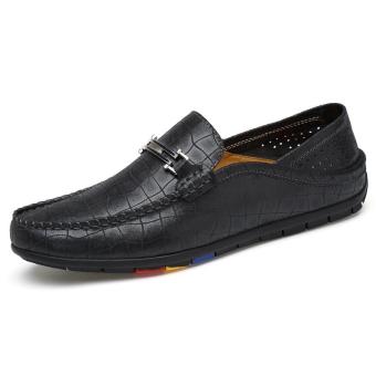 Tauntte Slip On Casual Genuine Leather Loafers Korean Breathable Softness Driving Shoes (Black) - intl  