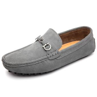 Tauntte Summer Genuine Leather Men Loafers Korean Breathable Slip On Suede Casual Shoes (Grey) - intl  