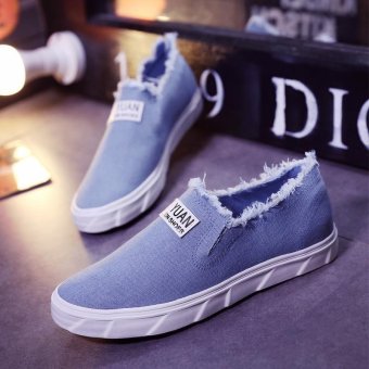 Tauntte Summer Men Canvas Shoes Korean Style Breathable Sneakers Fashion Slip On Casual Shoes (Light Blue) - intl  