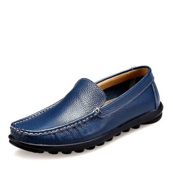 Tauntte Summer Plus Size Genuine Leather Loafers Men Casual Breathable Slip On Driving Shoes Fashion Cow Leather Mocassin (Blue) - intl  