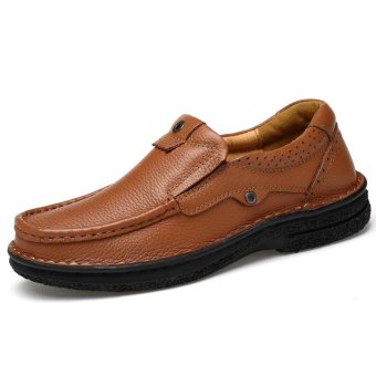 Tauntte Summer Slip-Ons Cow Leather Shoes For Men Fashion Breathable Casual Genuine Leather Shoes (Orange) - intl  