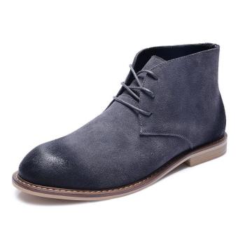 Tauntte Winter Fashion Men Chelsea Boots Cow Suede Ankle Boots (Grey) - intl  