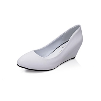 Tauntte Women Wedges Pumps Shallow Round Toe Career Office Shoes (White) - intl  