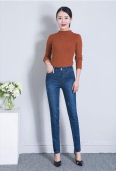 Ten-Stellar 2017 spring middle-aged pants jeans, spring new ladies feet pants, high waist elastic denim trousers - intl  