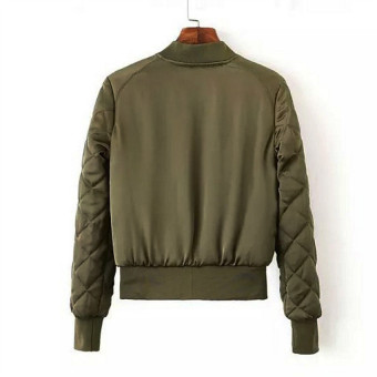 The Best Fashion Long sleeve Quilted Jacket Thin Padded Short Quilting Bomber Pilot Jacket Coat Outerwear Tops XL (Army Green) - intl  