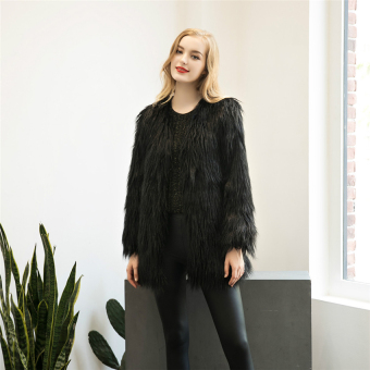 The Best Quality Elegant faux fur coat women Fluffy warm long sleeve female outerwear M(black) - intl  