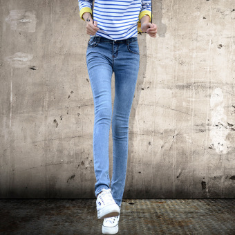 The New 2015 Han Edition Cultivate One's Morality Show Thin Big Yards Jeans In The Women's Feet Pants Waist Pencil Pants (light Blue)  