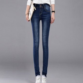 The New 2016 Women's Jeans Elastic Thin Jeans Little Skinny Jeans Wholesale (dark Blue)  