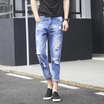 The new man ripped jeans male han edition of cultivate one's morality flanging feet jeans male - intl  