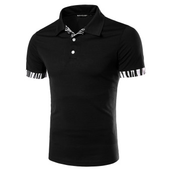 The new summer men's short-sleeved T-shirt lapel stitching casual striped shirt POLO Black - Intl  