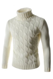 TheLees Slim Stretchy Turtle Neck Front Twist Knitted Long Sleeve Tshirts White  