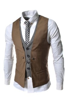 TheLees Ve34 Premium Layered Style Slim Vest Waist Coat Brown  