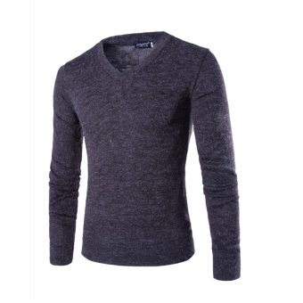 Thin Casual V-neck Slim Fit Long Sleeves Knitted Male Sweaters (Dark grey)  