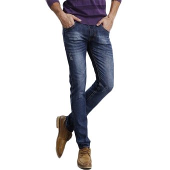 TongLuRen LNZK0005-A Jeans Fashion Men Straight Jeans Slim Stretch Denim Business Trousers Frazzle (Blue) - Intl  