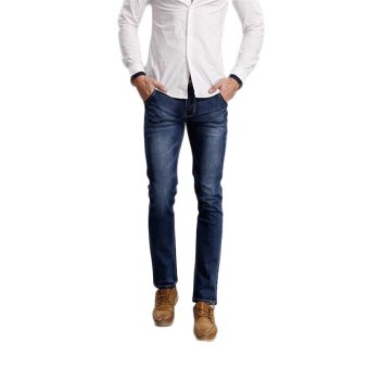TongLuRen LNZK0008-A Jeans Fashion Men Straight Jeans Slim Stretch Denim Business Trousers (Blue) (Intl)  