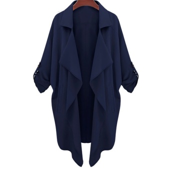 Toprank Autumn Spring Hot Women Large Size Long Coat Chiffon Loose Trench Coats Outwear ( Blue )  - intl  