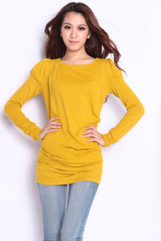 Toprank Cotton T-Shirt Autumn Winter Women's T-Shirt Casual Round Neck Blouse Long Sleeve T-Shirt ( Yellow )  