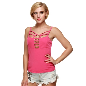 Toprank Fashion Sexy Women Strap Hollow Out Casual Camisole Tank Top ( Rose red ) - intl  