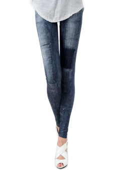 Toprank fashion wanita denim jeans spandeks peregangan kurus tuh Jeggings Legging (Biru)  