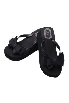 Toprank flip flops wanita musim panas Platform Flip Flops sandal ikatan simpul sepatu pantai Thong baji (Hitam)  
