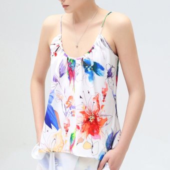 Toprank Ladies Women Strap Floral Vest Loose Casual Summer Beach Chiffon Camisole Tank Tops ( White )  