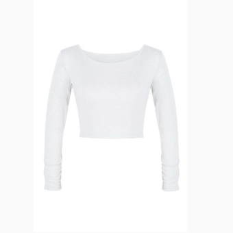 Toprank Long Sleeve Crop Top Round Neck (White) - intl  