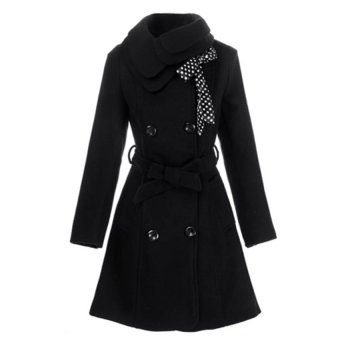 Toprank Luxury Winter Women's Double-Breasted Wool Coat Jacket ( Black )  - intl  