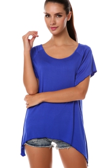 Toprank Meaneor Stylish Lady Women's Fashion Casual Irregular Solid T-Shirt ( Dark blue ) - intl  