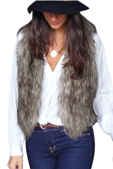 Toprank Outerwear Autumn Winter Women Faux Fur Vest Gilet Sleeveless Jacket Casual Warm Coat Waistcoat Plus Size ( Grey )  