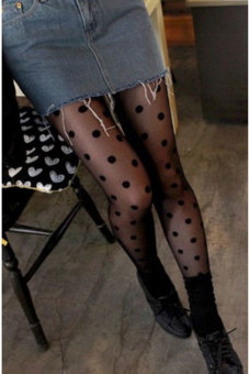 Toprank Pantyhose Women Leggings Stockings Footless Full Length Big Dotted Design Stretch Pants Seamless ( Black )  