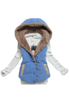Toprank S-Xxxl Winter Down Vest Women/Female Winter Hoodie Slim Fur Lining Vest/Hoodie Down Coat Waistcoat ( Blue ) - intl  