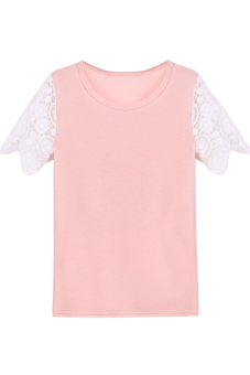 Toprank T Shirt Women Short Sleeve Sexy Lace Crochet T-Shirt Embroidery Knitted Loose Tops Plus Size ( Pink )  