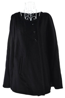 Toprank Winter Coat Women Wool Warm Poncho Casual Overcoat Female Loose Cloak Cape Outwear ( Black )  
