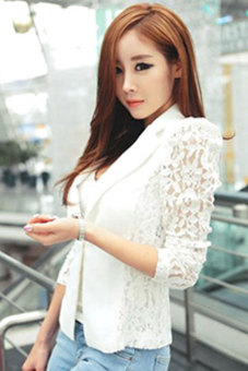 Toprank Women Lace Long Sleeve Coat Short Jacket Suit Tops ( White )  
