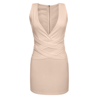 Toprank Women Sleeveless V Neck Sexy Bodycon Casual Mini Dress ( Khaki ) - intl  