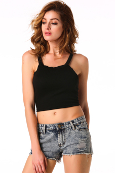 Toprank Women Strap Tank Crop Tops Cotton Sleeveless Short Camis Summer Crop Top ( Black )  