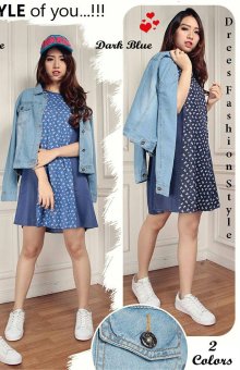 Trend Baju - Dress Polkadot Cardi Uk L - Navy Blue  