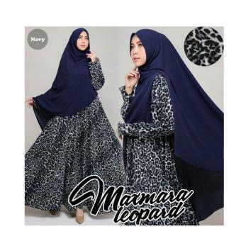 trendshopee Gamis Wanita Muslimah Maxmara Leopard [NAVY]  