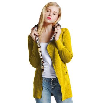 Trendy Hooded Leopard Print Zipper Coat for Women(YELLOW)(Size:2XL)(Int:M) - intl  