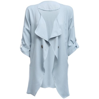 Trendy Turn-down Collar Three Quarter Sleeve Button Design Pure Color Cardigan for Ladies(ICE BLUE)(Size:XL)(Int:S) - intl  