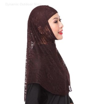Two-piece Hijab muslim headscarf fashion lace women breathable hijab (Coffee) - intl  