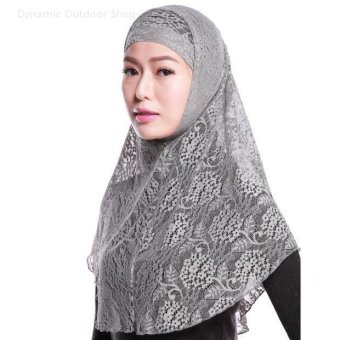 Two-piece Hijab muslim headscarf fashion lace women breathable hijab (Gray) - intl  