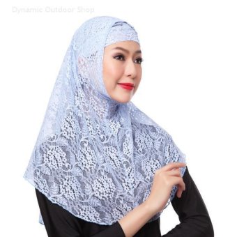 Two-piece Hijab muslim headscarf fashion lace women breathable hijab (Sky blue) - intl  