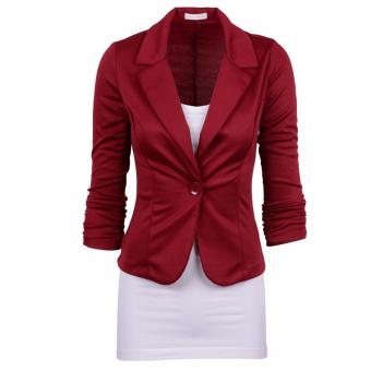 UEBUY Women Fashion Casual One Button Blazers Wine Red Color - intl  