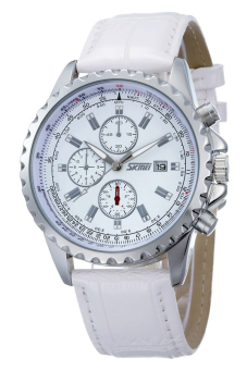 Ufengke Men's Silver Leather Strap Watch Uf-Wsk065B  